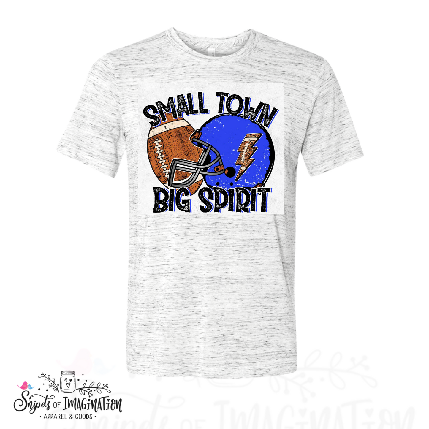 TShirt - Different Helmet Colors Available//Short Sleeve Soft White/Gray/Marble / Small Town Big Spirit Football//Team Color Football Helmet