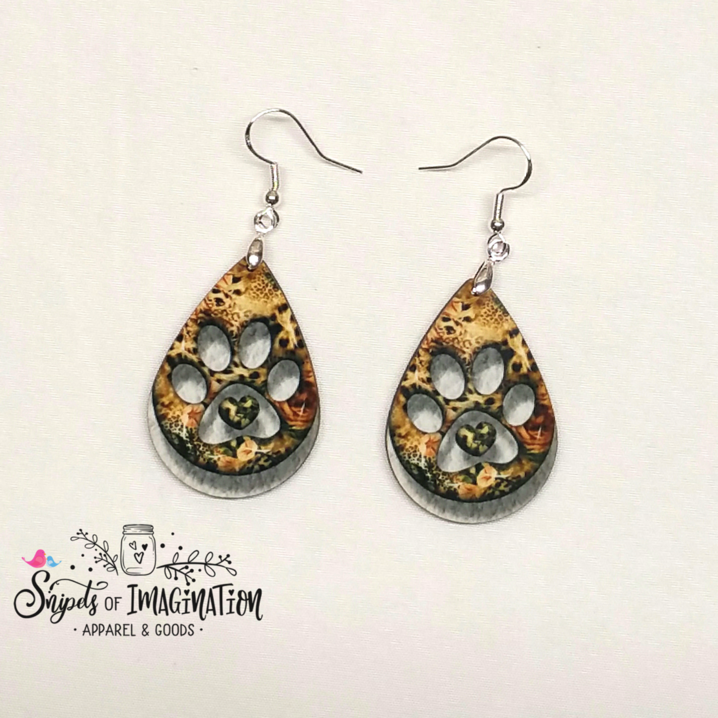 Earrings - Pawprint on Leopard Background