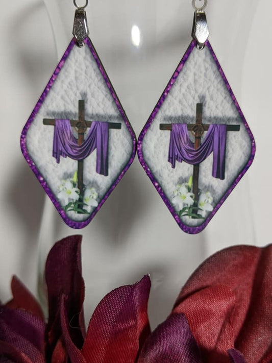 Earrings - Diamond Shape Easter Cross and Cloak