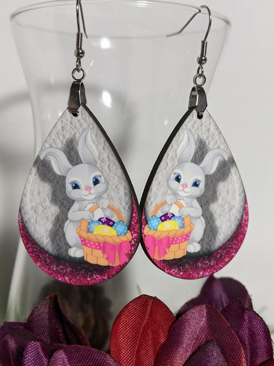 Earrings - White Bunny, Basket with Eggs