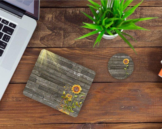 Desk/Table Set - Includes Mousepad and Coaster - Rustic Sunflower