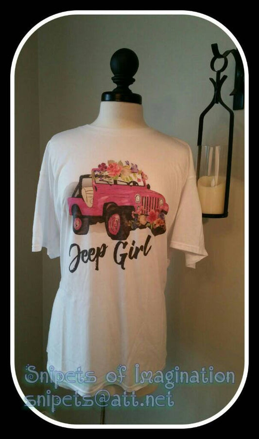 Shirt - Short Sleeve T-Shirt - Jeep Girl Pink Jeep