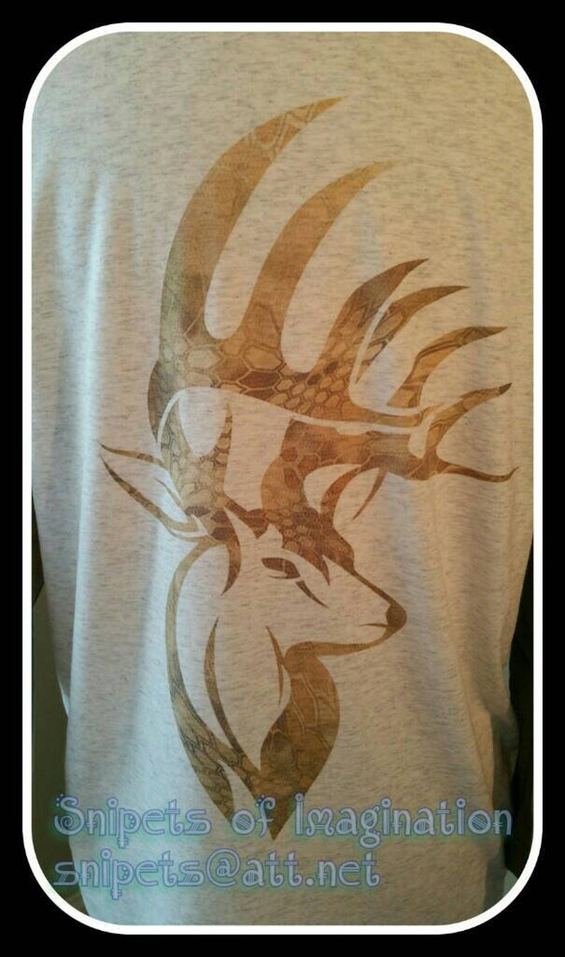 Raglan Shirt - Camo Deer Buck Head Silhouette