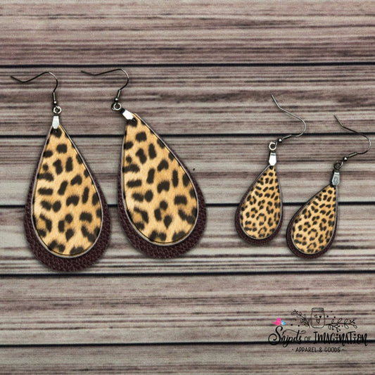 Earrings - Leopard Print with Faux Brown Leather