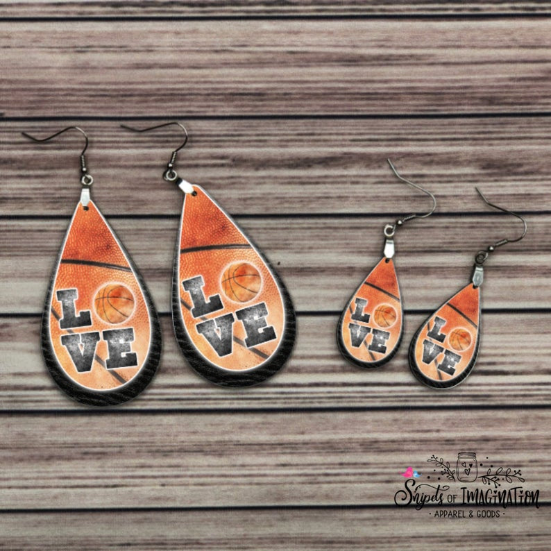 Earrings - Basketball LOVE with Faux Black Leather