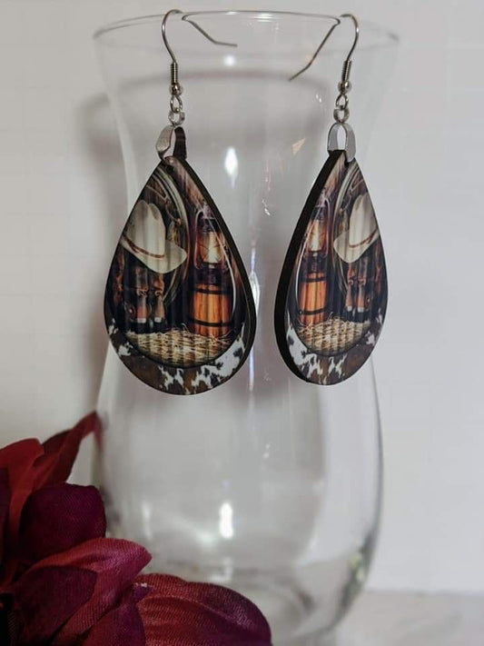 Earrings - Cowboy/Cowgirl Boots with Hat and Lantern
