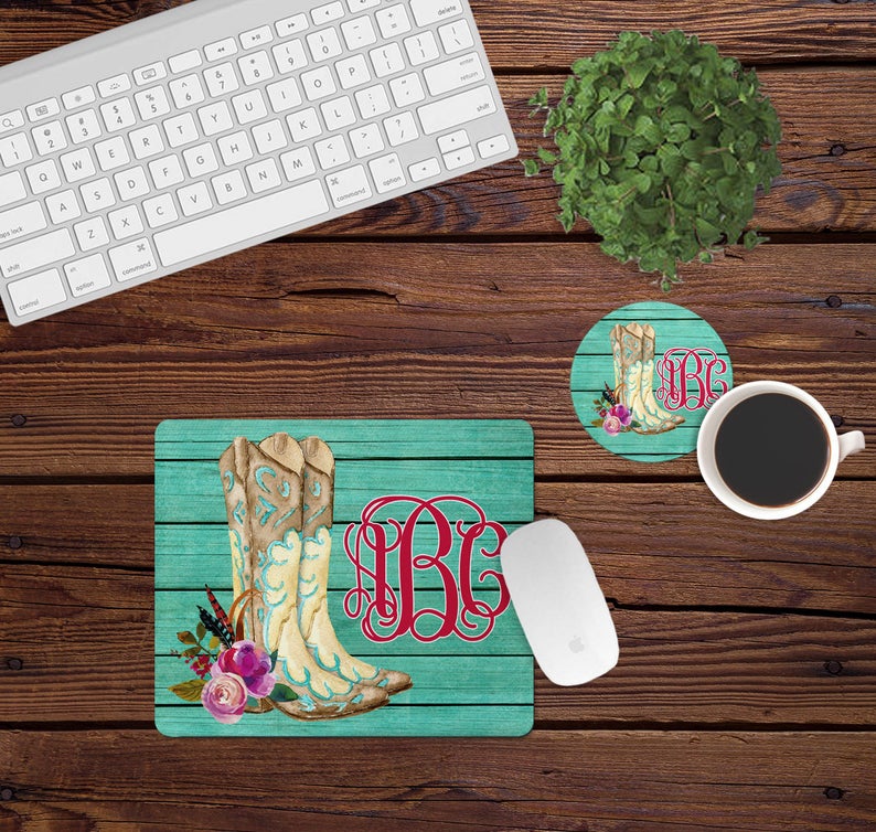 Desk/Table Set - Includes Mousepad and Coaster - Cowgirl Boots - Personalized