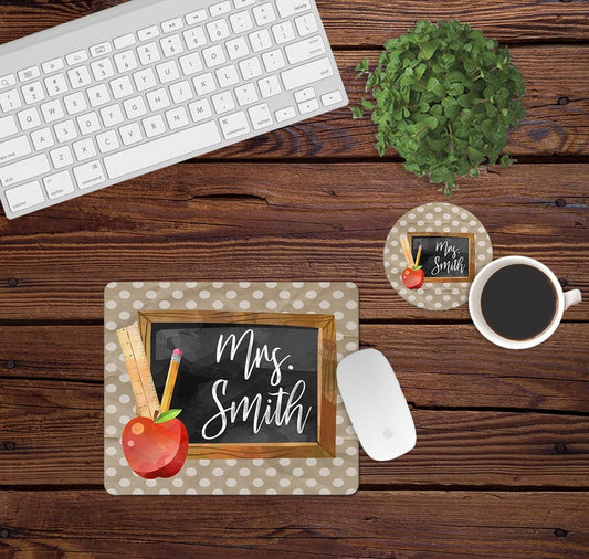 Desk/Table Set - Includes Mousepad and Coaster - Teacher Chalkboard - Personalized